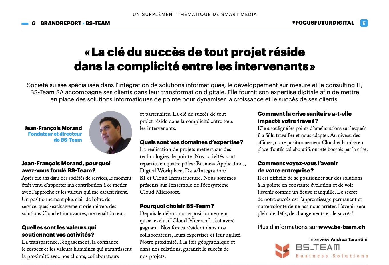 Document d'un interview de Jean-François Morand - Fondateur et directeur de BS-Team